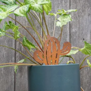 Cactus garden stake corten cut out