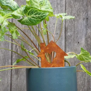 House with Heart garden stake corten cut out